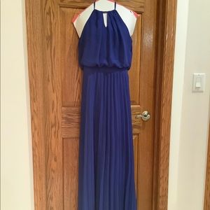 Blue Pleated Maxi Halter Dress NWOT